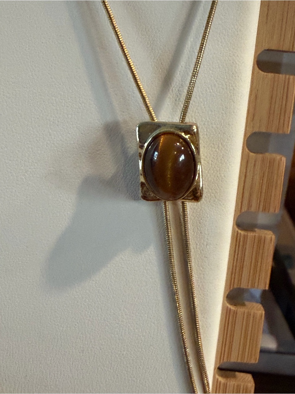 Gold-tone Necklace with Brown Tiger's Eye Cabochon